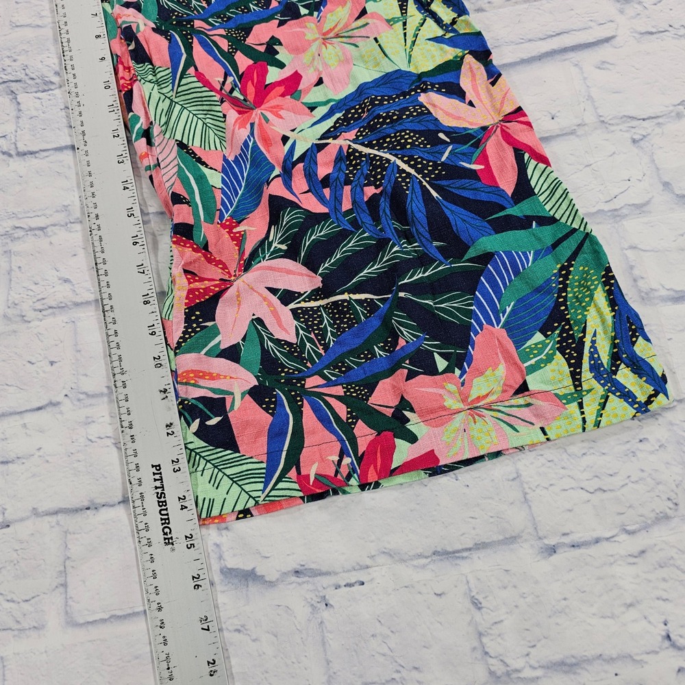 LOFT Wide Leg Pants Women L Multicolor Tropical Floral Elastic Waist Cropped - Picture 3 of 12